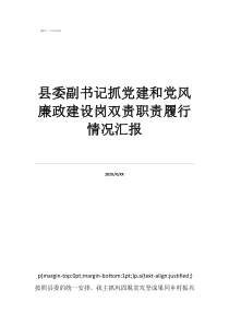 壓實一崗雙責縣委副書記抓黨建和黨風廉政建設崗雙責職責履行情況匯報