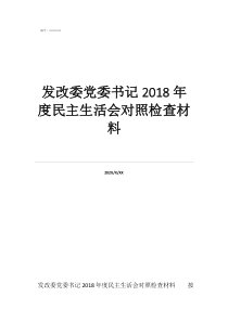 發(fā)改委黨委書記2018年度民主生活會對照檢查材料