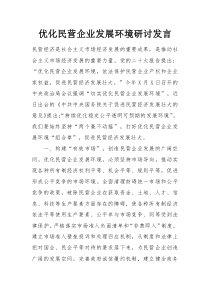 優(yōu)化民營企業(yè)發(fā)展環(huán)境研討發(fā)言