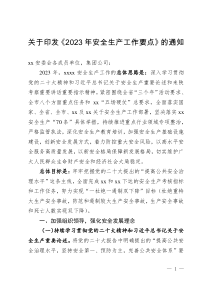 關于印發(fā)《2023年安全生產(chǎn)工作要點》的通知