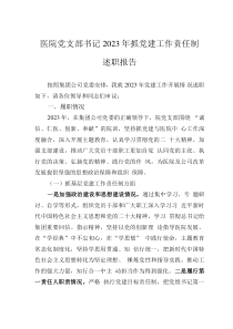 醫(yī)院黨支部書記2023年抓黨建工作責(zé)任制述職報(bào)告