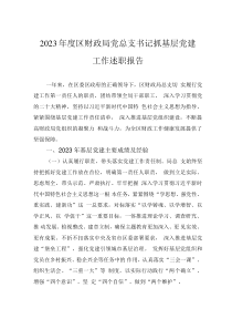 2023年度區(qū)財(cái)政局黨總支書記抓基層黨建工作述職報(bào)告
