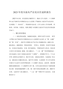 2023年度全面從嚴治黨責任述職報告