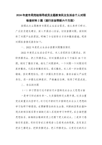 2024年度市局黨組領(lǐng)導(dǎo)成員主題教育民主生活會個人對照檢查材料2篇（踐行宗旨等新六個方面）
