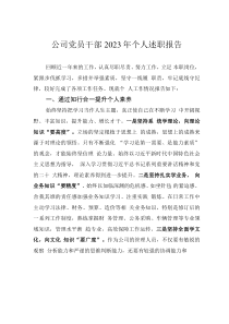 公司黨員干部2023年個(gè)人述職報(bào)告