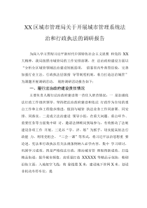 XX區(qū)城市管理局關于開展城市管理系統(tǒng)法治和行政執(zhí)法的調(diào)研報告