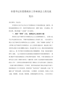 市委書記在思想政治工作座談會上的交流發(fā)言
