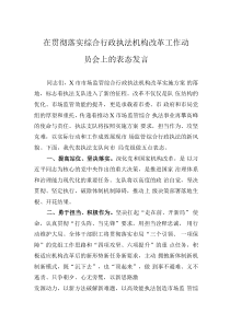 在貫徹落實綜合行政執(zhí)法機構改革工作動員會上的表態(tài)發(fā)言