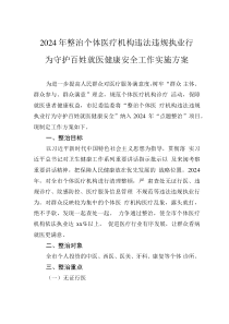 2024年整治個體醫(yī)療機(jī)構(gòu)違法違規(guī)執(zhí)業(yè)行為守護(hù)百姓就醫(yī)健康安全工作實施方案