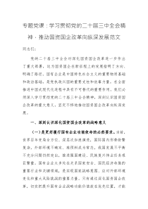 專題黨課范文：學習貫徹黨的二十屆三中全會精神，推動國資國企改革向縱深發(fā)展