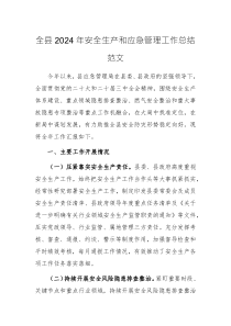 2024年安全生產(chǎn)和應(yīng)急管理工作總結(jié)范文