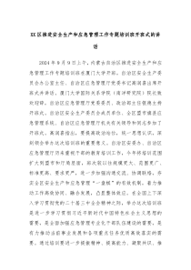 XX區(qū)推進(jìn)安全生產(chǎn)和應(yīng)急管理工作專題培訓(xùn)班開班式的講話
