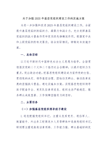 關(guān)于加強2025年基層黨組織建設(shè)工作的實施方案