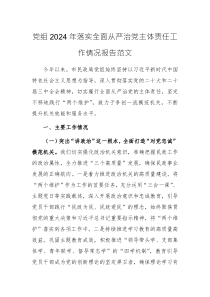 黨組2024年落實(shí)全面從嚴(yán)治黨主體責(zé)任工作情況報(bào)告范文