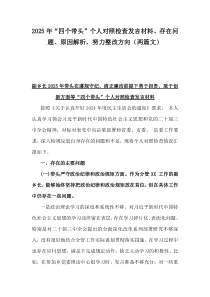 2025年“四個(gè)帶頭”個(gè)人對(duì)照檢查發(fā)言材料、存在問題、原因解析、努力整改方向（兩篇文）