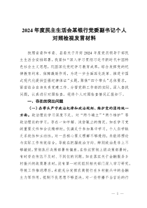 2024年度民主生活會(huì)某銀行黨委副書(shū)記個(gè)人對(duì)照檢視發(fā)言材料