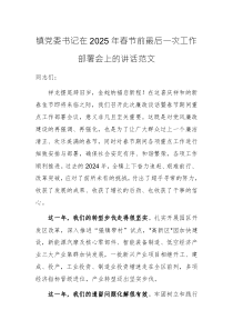 鎮(zhèn)黨委書記在2025年春節(jié)前最后一次工作部署會上的講話范文