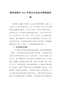 宣傳部部長2024年民主生活會對照檢查材料