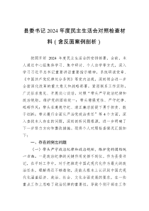 縣委書記2024年度民主生活會(huì)對(duì)照檢查材料（含反面案例剖析）