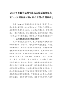 2024年度縣司法局專題民主生活會黨組書記個人對照檢查材料（四個方面+反面案例）