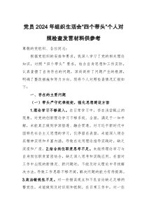 黨員2024年組織生活會“四個帶頭”個人對照檢查發(fā)言材料供參考