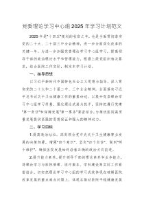 黨委理論學(xué)習(xí)中心組2025年學(xué)習(xí)計劃范文