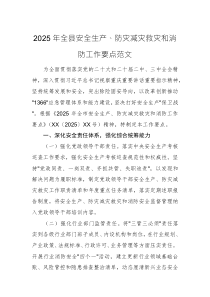 2025年全縣安全生產(chǎn)、防災(zāi)減災(zāi)救災(zāi)和消防工作要點范文