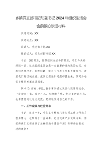 鄉(xiāng)黨支部書(shū)記與副書(shū)記2024年組織生活會(huì)會(huì)前談心談話材料例文