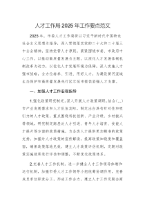 人才工作局2025年工作要點(diǎn)范文