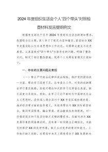 2024年度組織生活會(huì)個(gè)人“四個(gè)帶頭”對照檢查材料發(fā)言提綱例文