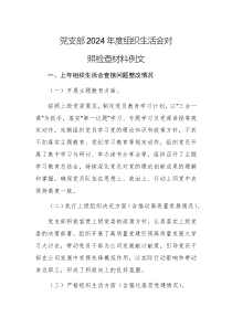 黨支部2024年度組織生活會對照檢查材料例文