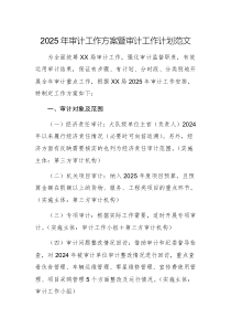 2025年審計工作方案暨審計工作計劃范文
