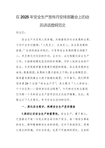 在2025年安全生產(chǎn)宣傳月安排部署會(huì)上的動(dòng)員講話提綱范文